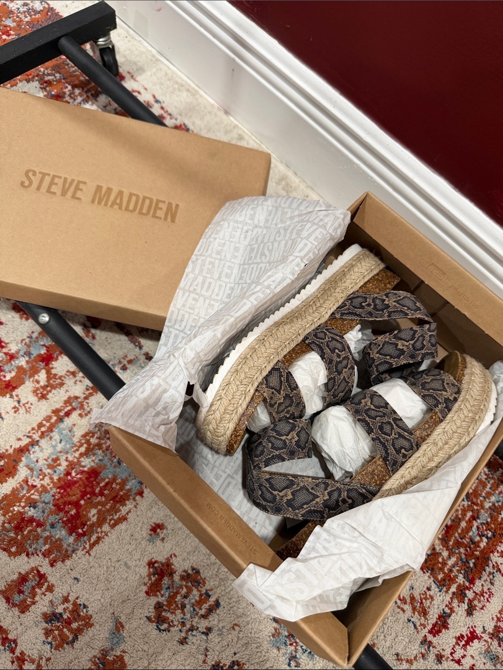 Steve Madden Brown Snake-Print Espadrille Platform Sandals